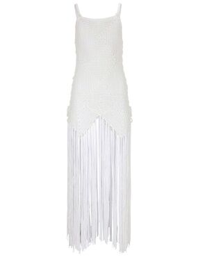 VENUS Crochet Cover Up White Crochet Fringe Maxi Dress Small/Medium